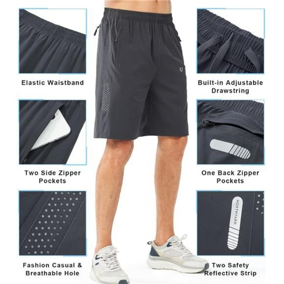 Mens Quick Dry Running Shorts 7in Gym Workout Tennis Hiking Zipper Pockets - Picture 3 of 7